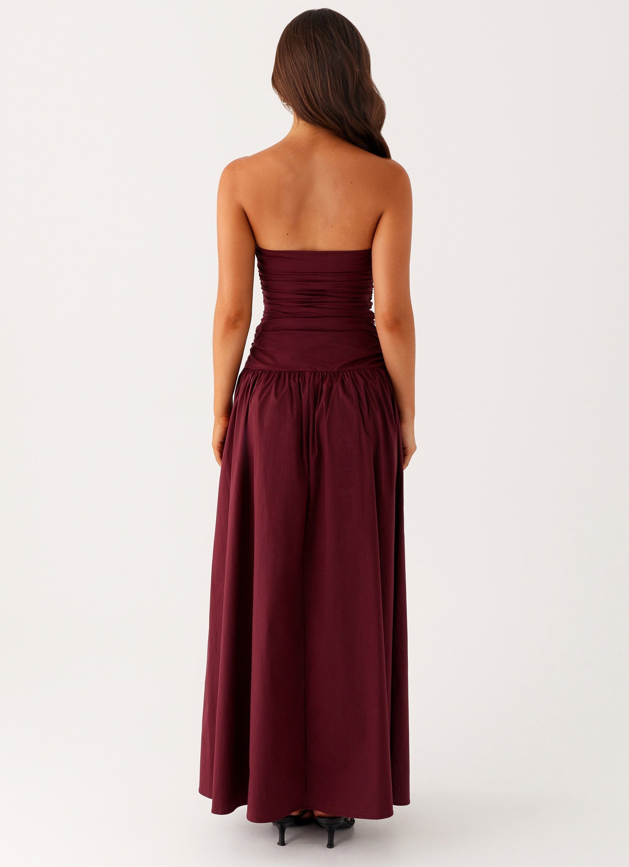 Burgundy Strapless Sculpt Maxi Dress