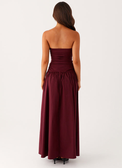 Burgundy Strapless Sculpt Maxi Dress