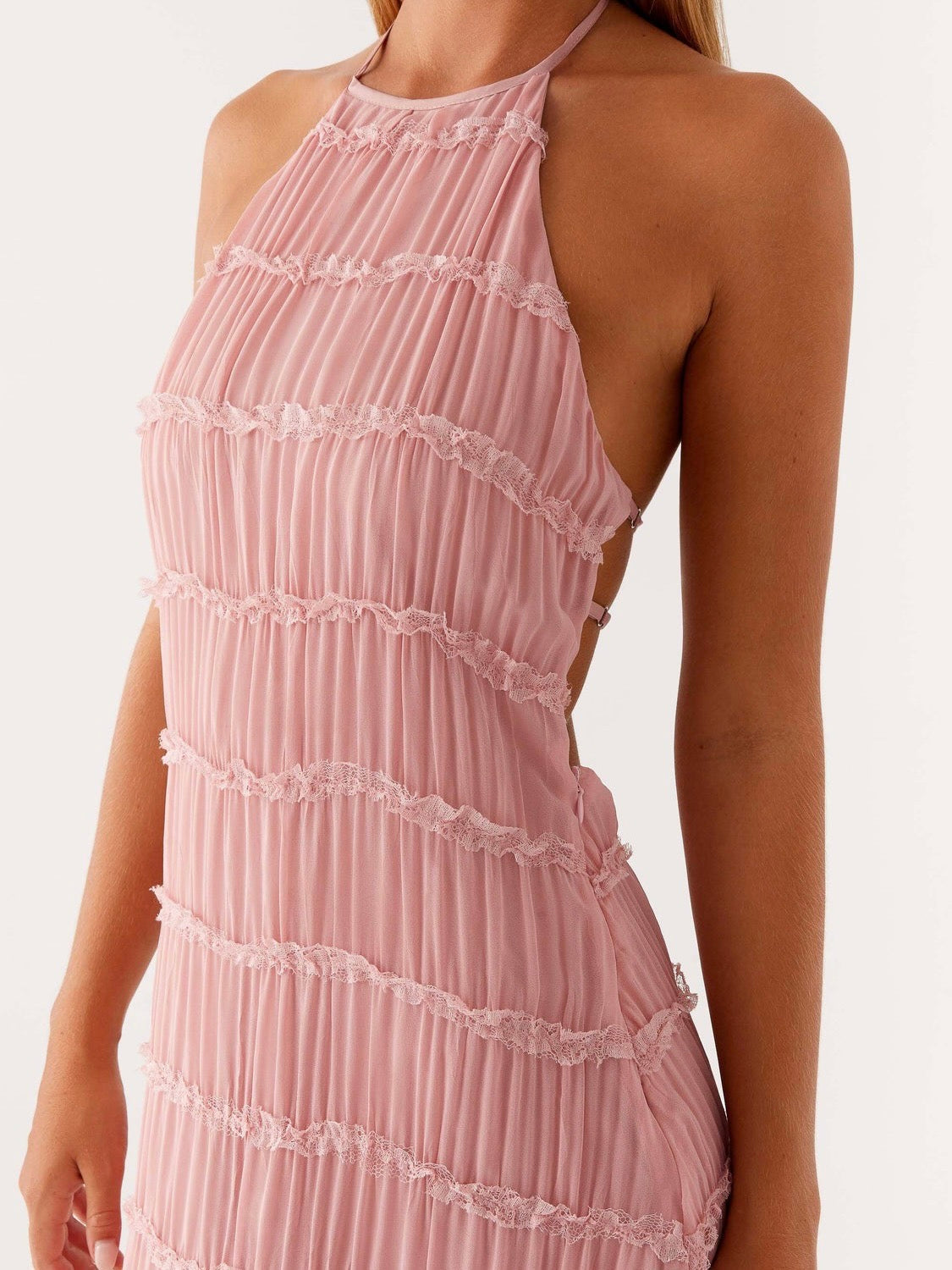 Blush Pink Textured Halter Maxi Dress