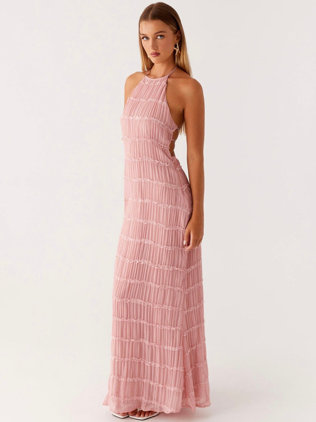 Blush Pink Textured Halter Maxi Dress