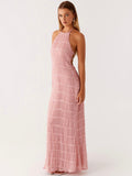 Blush Pink Textured Halter Maxi Dress