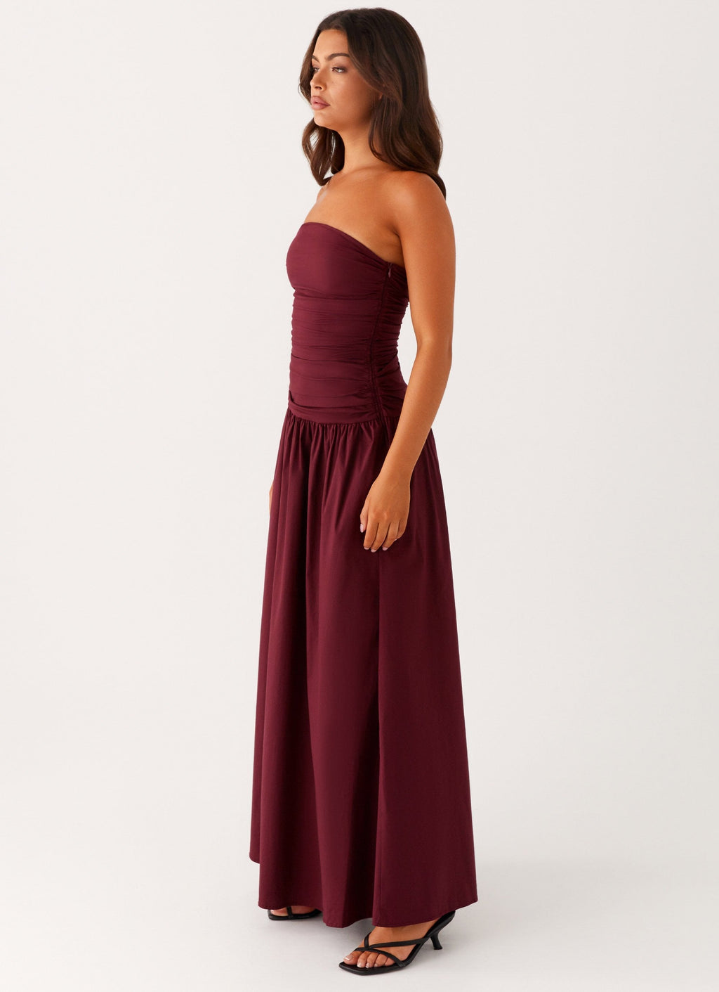 Burgundy Strapless Sculpt Maxi Dress