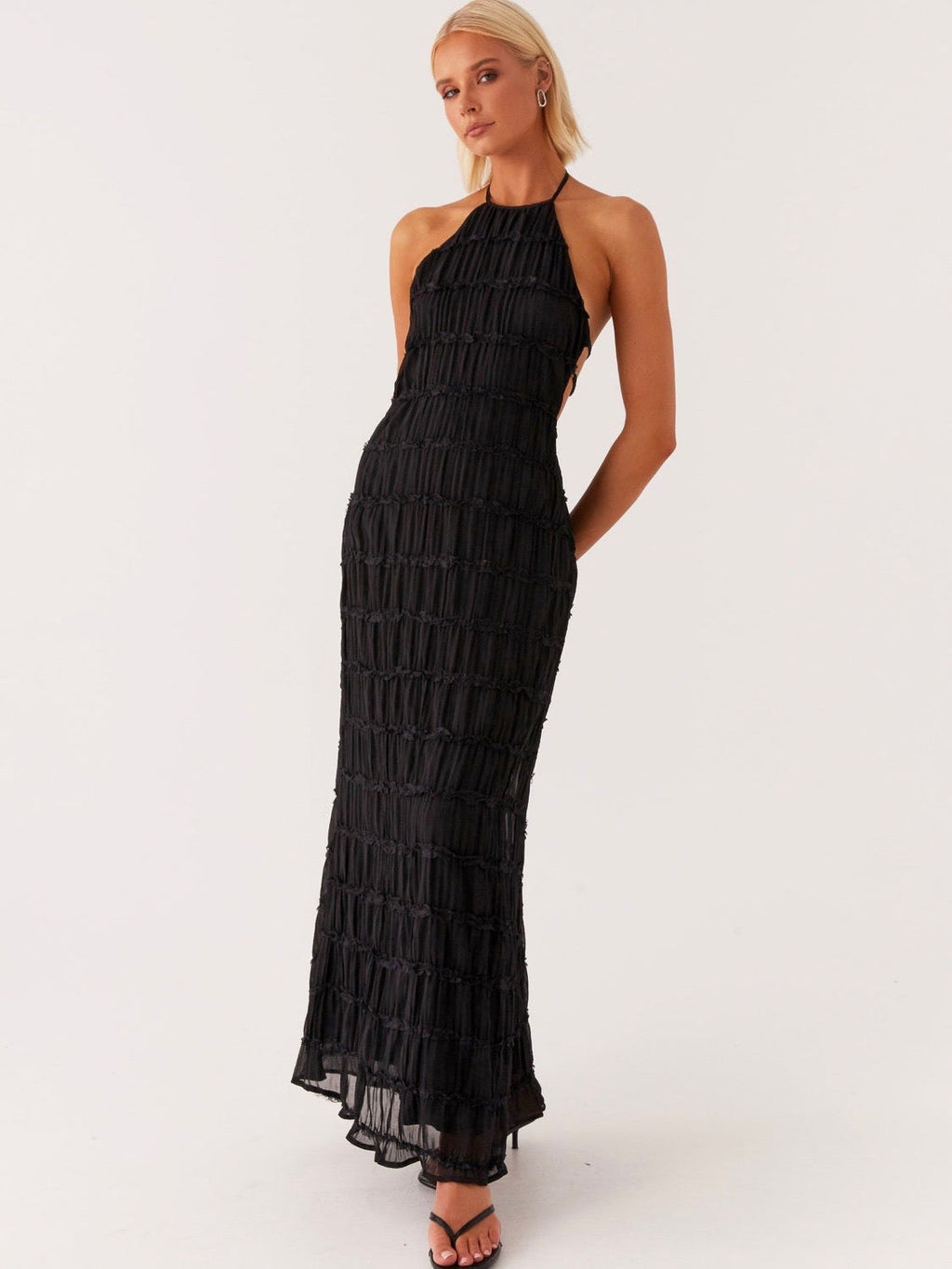 Midnight Textured Halter Maxi Dress