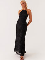 Midnight Textured Halter Maxi Dress