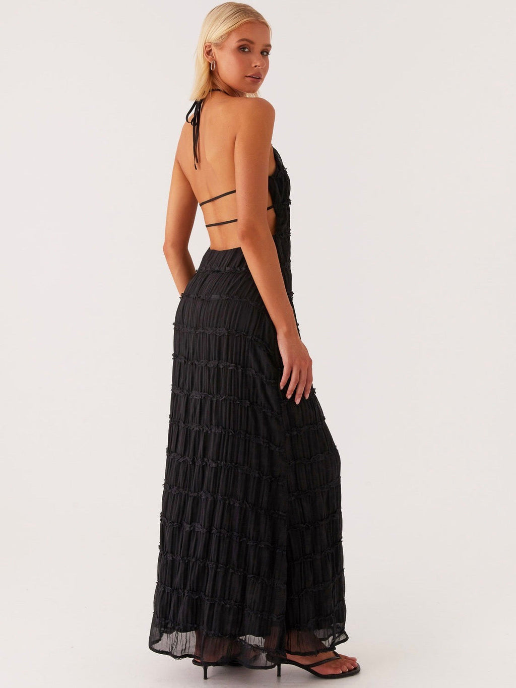 Midnight Textured Halter Maxi Dress