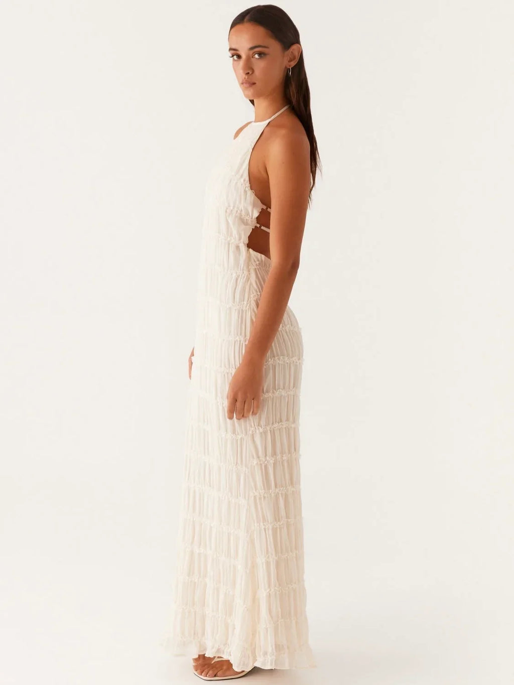 Ivory Textured Halter Maxi Dress