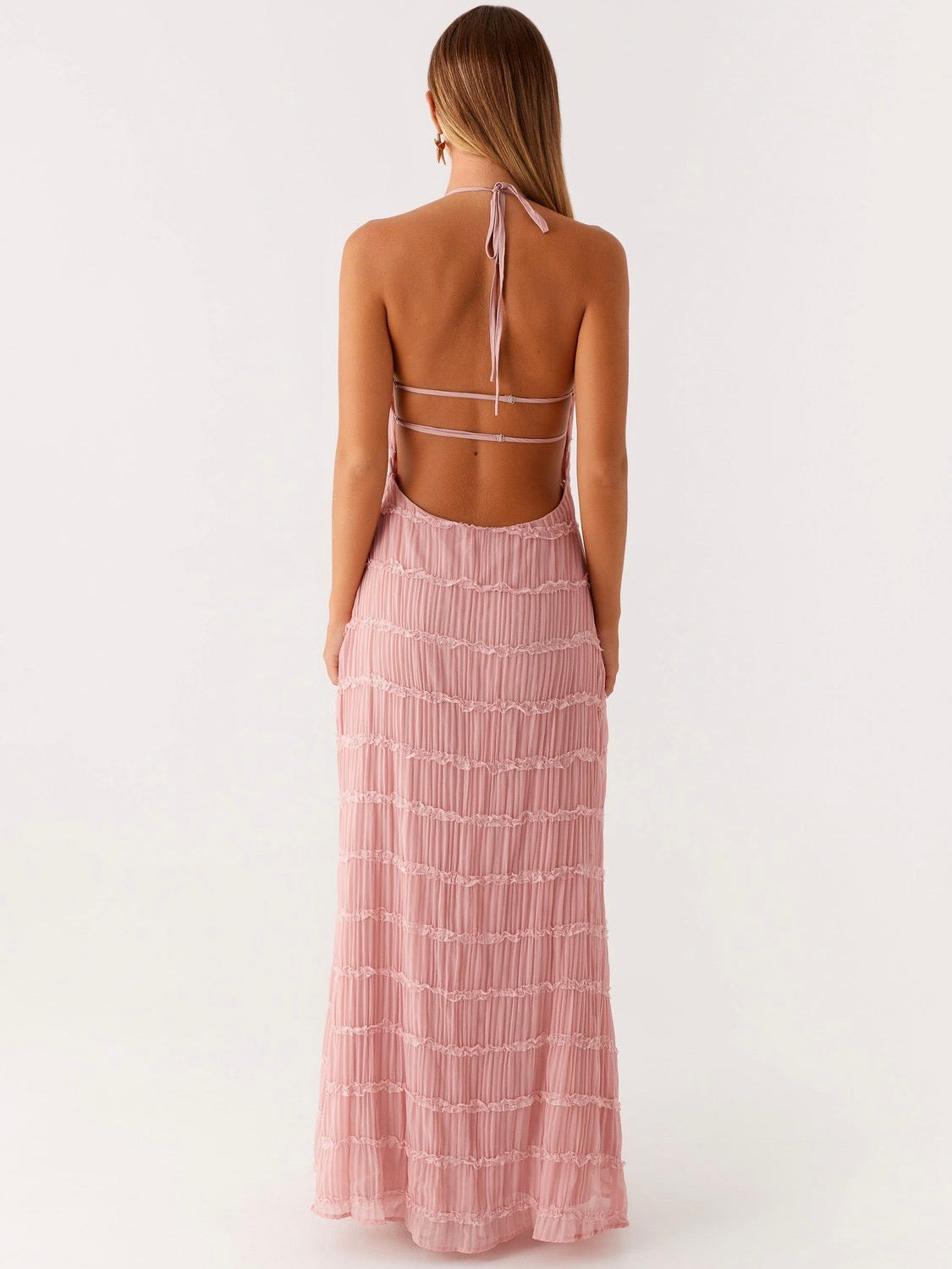 Blush Pink Textured Halter Maxi Dress