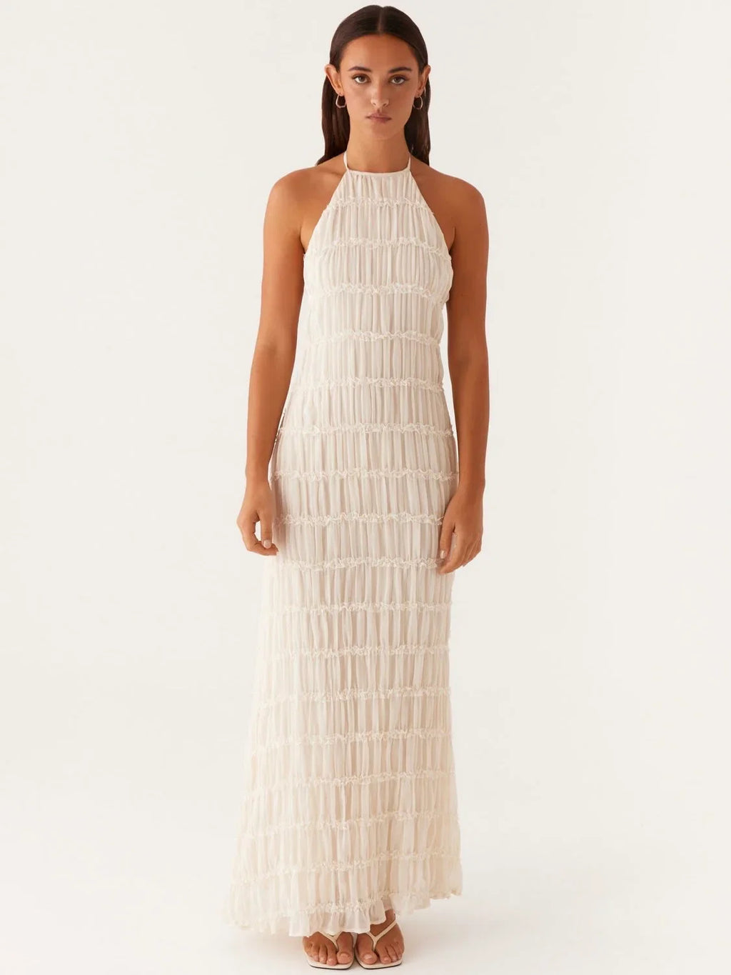 Ivory Textured Halter Maxi Dress