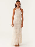 Ivory Textured Halter Maxi Dress