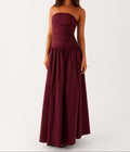 Burgundy Strapless Sculpt Maxi Dress