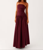Burgundy Strapless Sculpt Maxi Dress