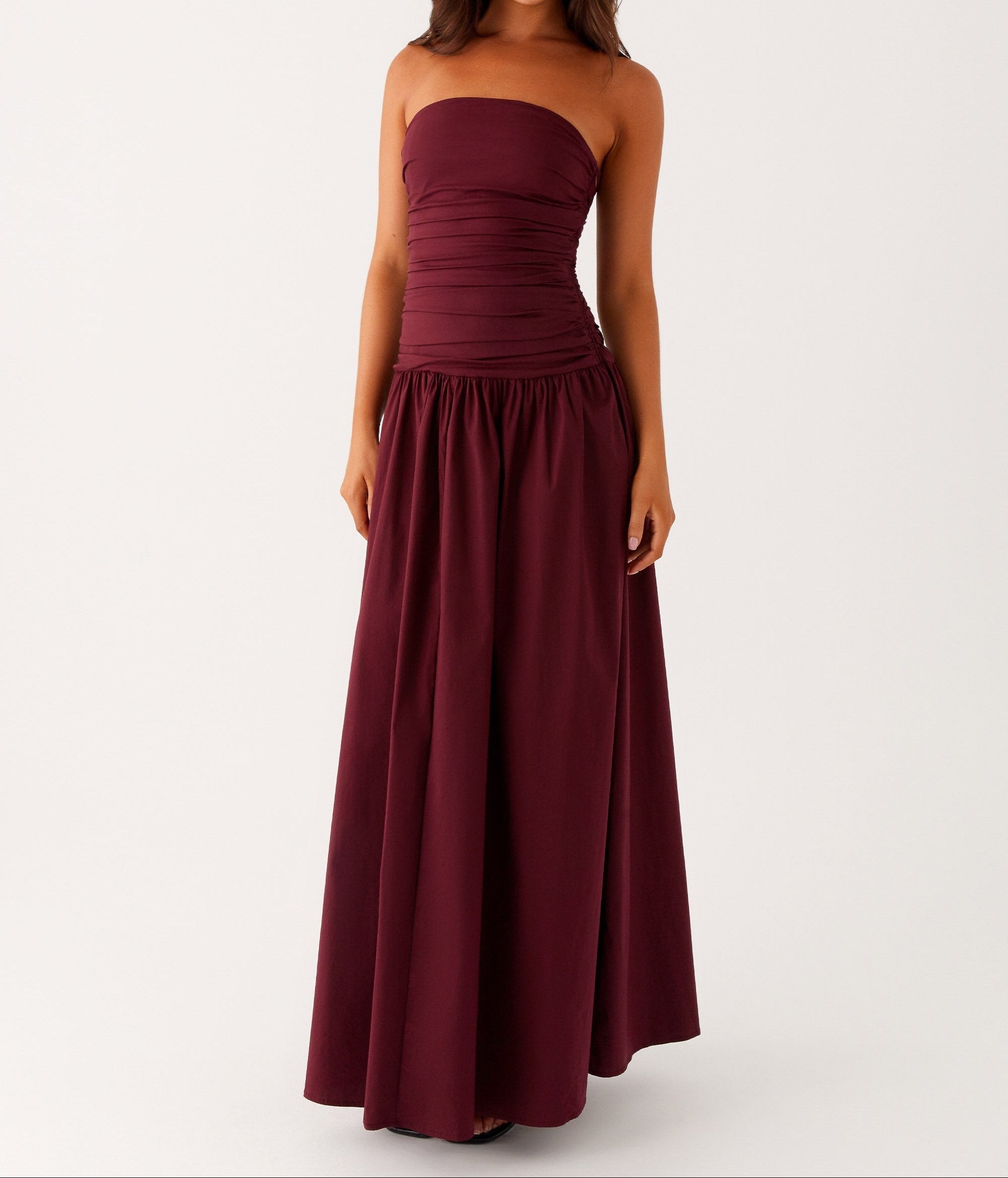 Burgundy Strapless Sculpt Maxi Dress