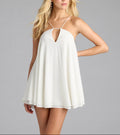 Ivory Flowy Keyhole Mini Dress