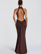 Chocolate Sculpt Cut-Out Halter Maxi Dress
