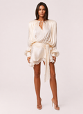 Champagne Draped Tie-Waist Mini Dress