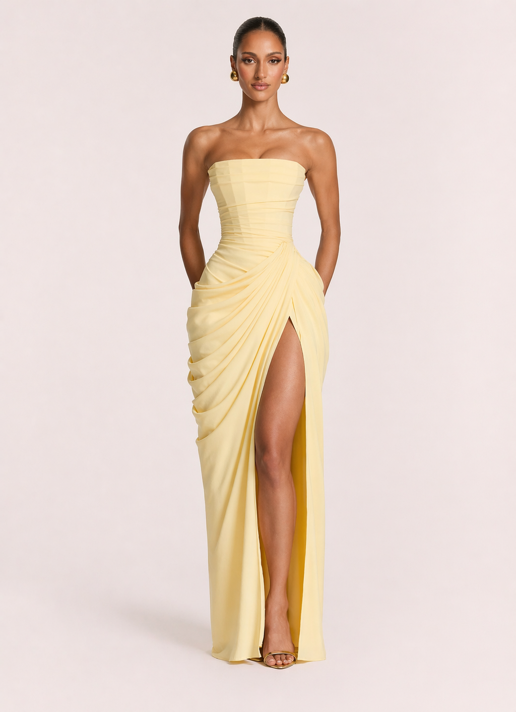 Lemon Sculpt Strapless Maxi Dress