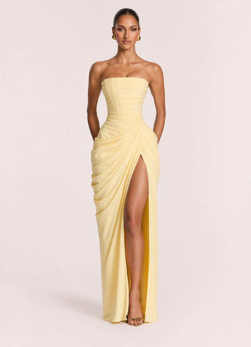 Lemon Sculpt Strapless Maxi Dress