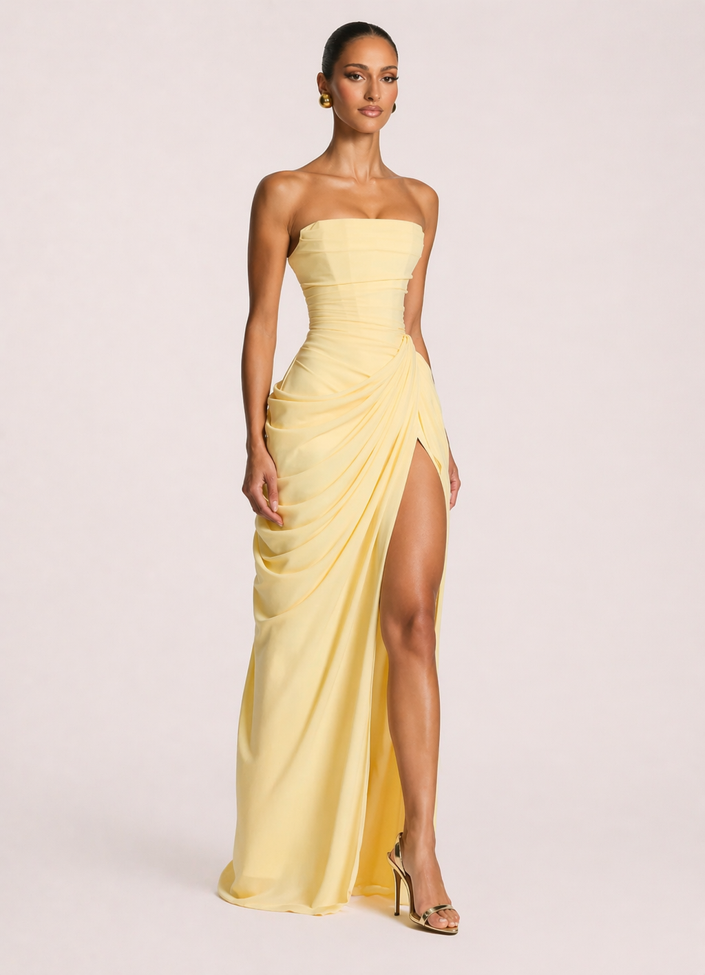 Lemon Sculpt Strapless Maxi Dress