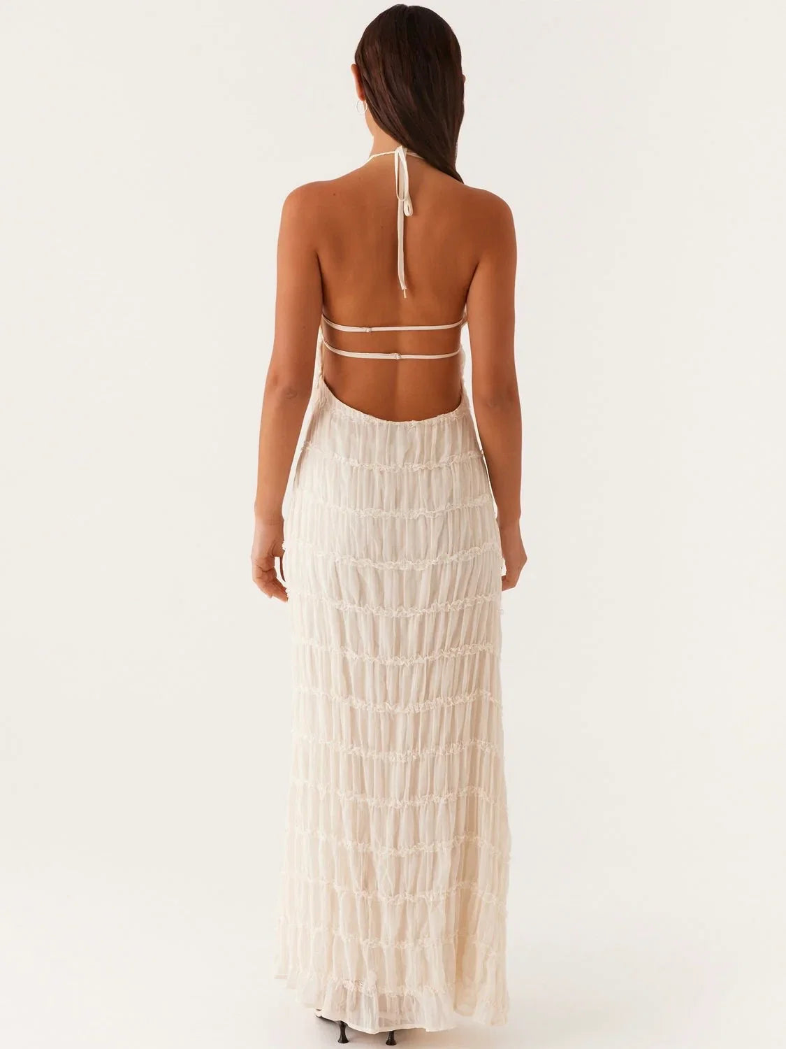 Ivory Textured Halter Maxi Dress