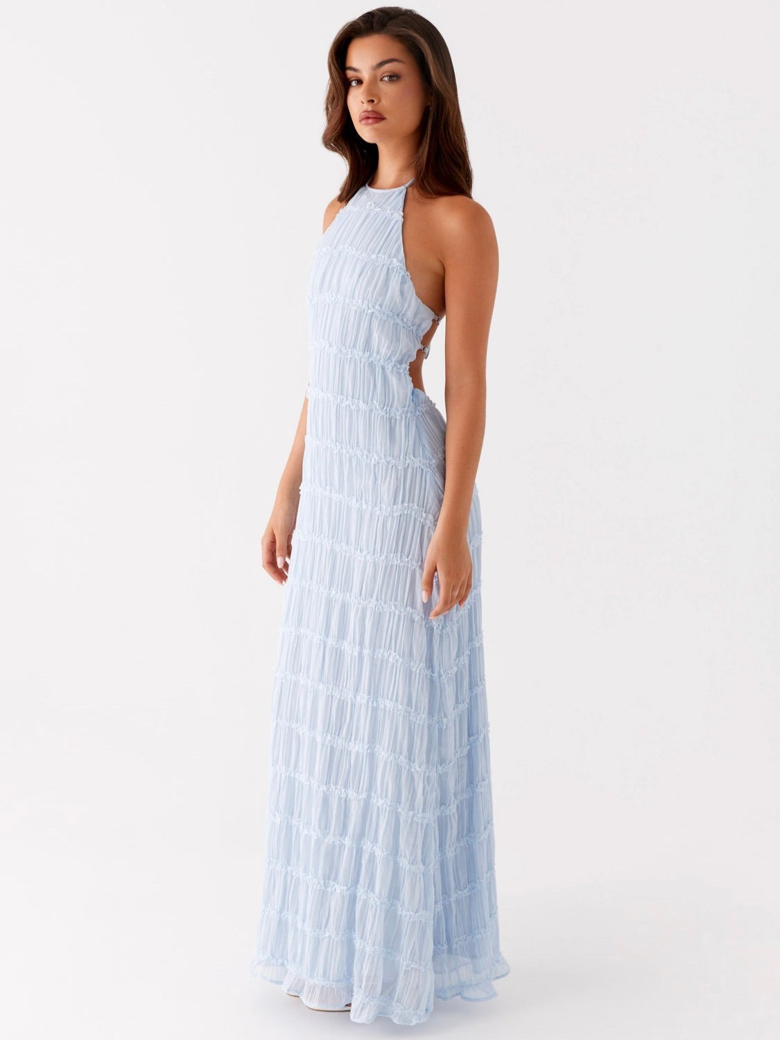 SkyTextured Halter Maxi Dress