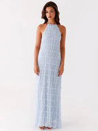 SkyTextured Halter Maxi Dress
