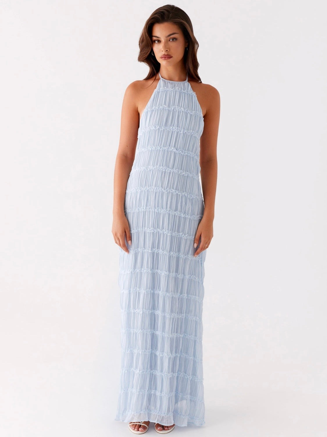 SkyTextured Halter Maxi Dress