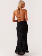 Midnight Textured Halter Maxi Dress