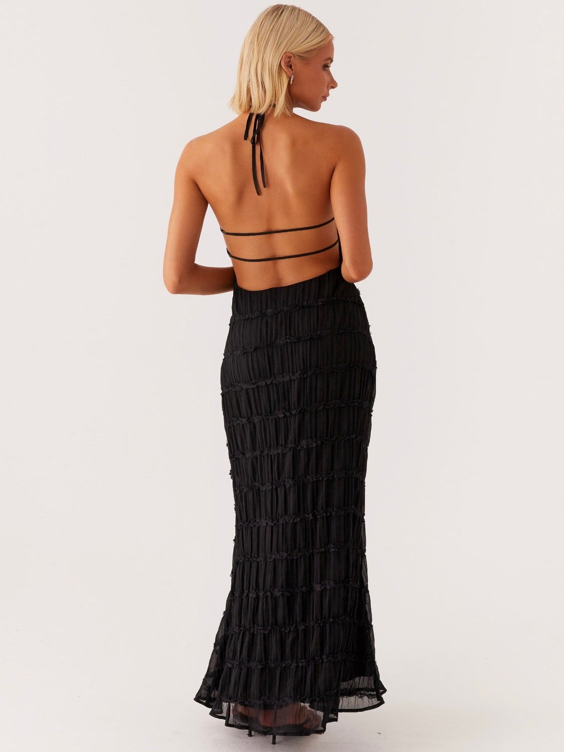 Midnight Textured Halter Maxi Dress