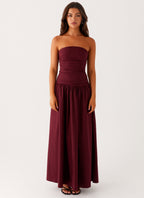 Burgundy Strapless Sculpt Maxi Dress