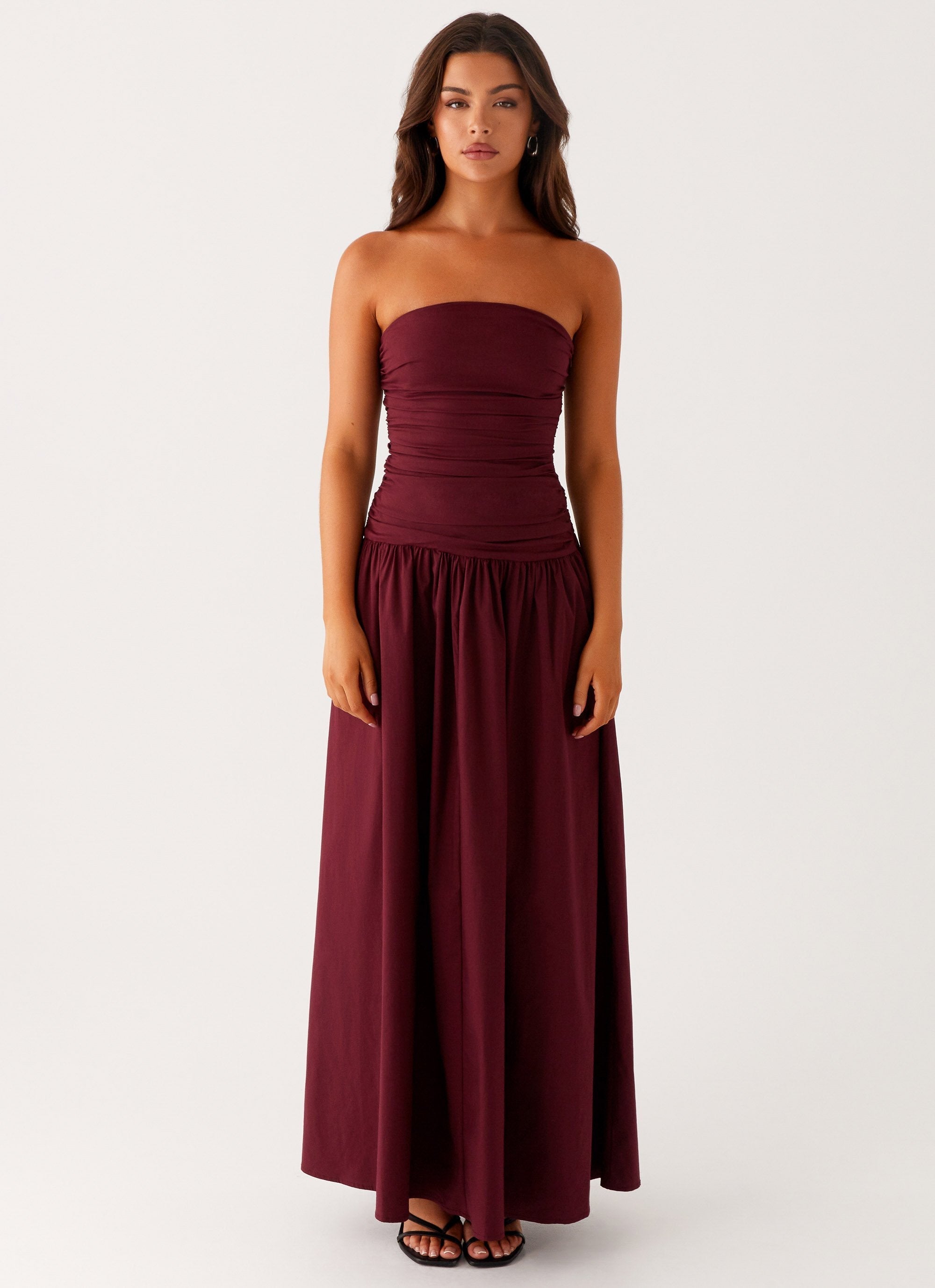 Burgundy Strapless Sculpt Maxi Dress