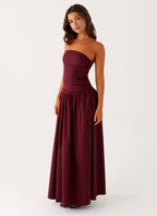 Burgundy Strapless Sculpt Maxi Dress