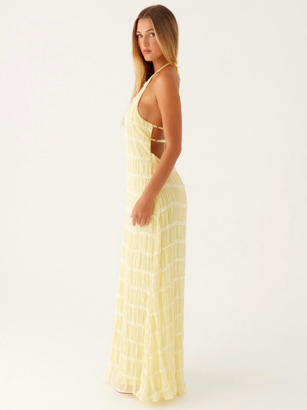 Lemon Textured Halter Maxi Dress