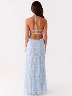SkyTextured Halter Maxi Dress