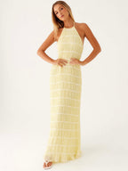Lemon Textured Halter Maxi Dress