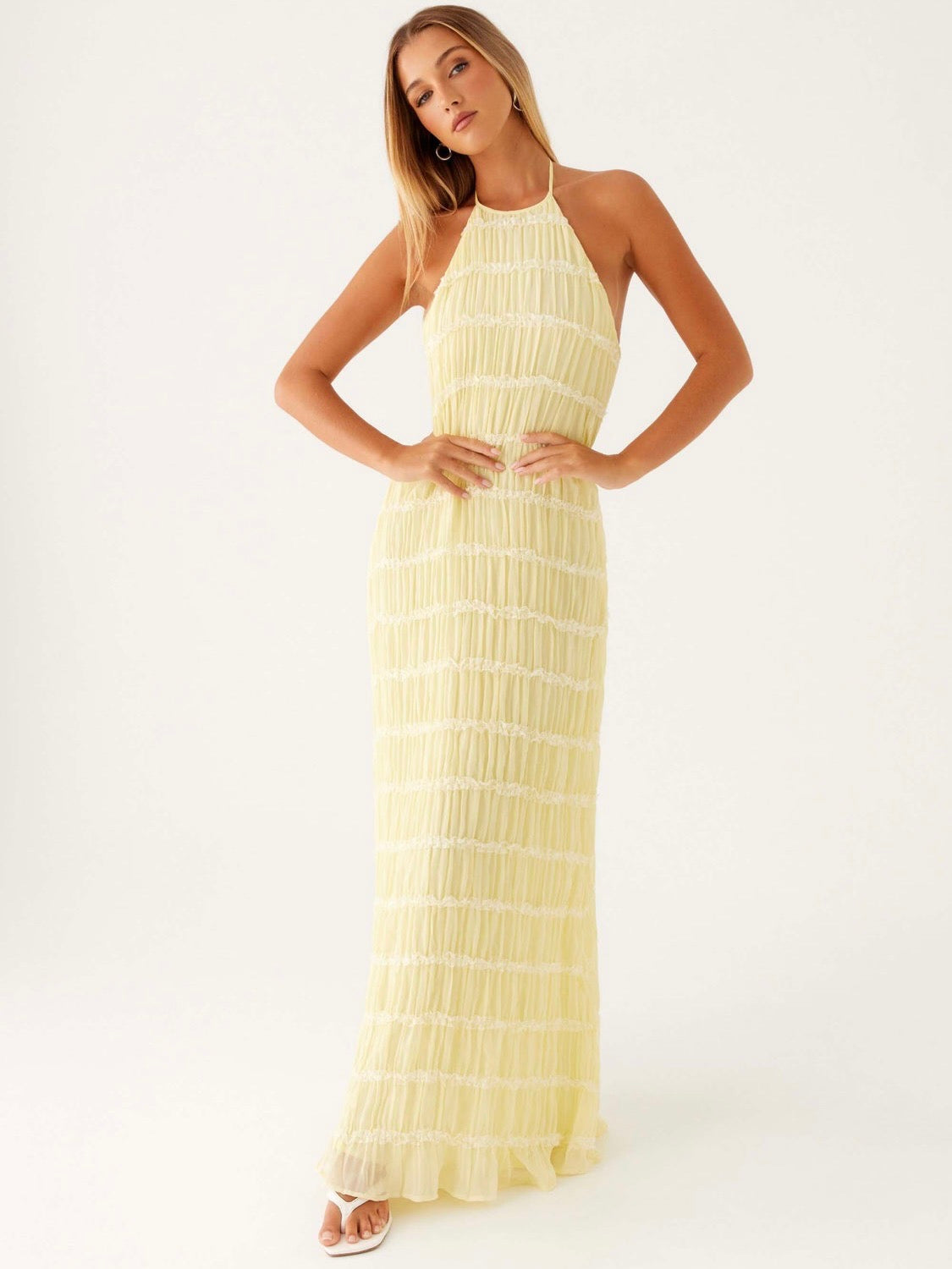 Lemon Textured Halter Maxi Dress