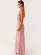 Blush Pink Textured Halter Maxi Dress