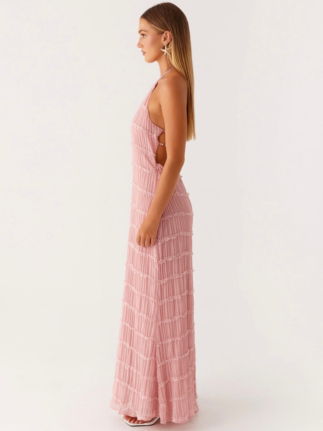Blush Pink Textured Halter Maxi Dress